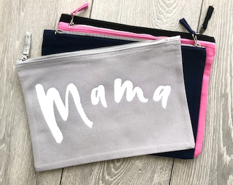 MAMA Pouch, New Mom Clutch, Nappy Bag, Canvas Zipper Wallet, Mothers Day Wife Gift