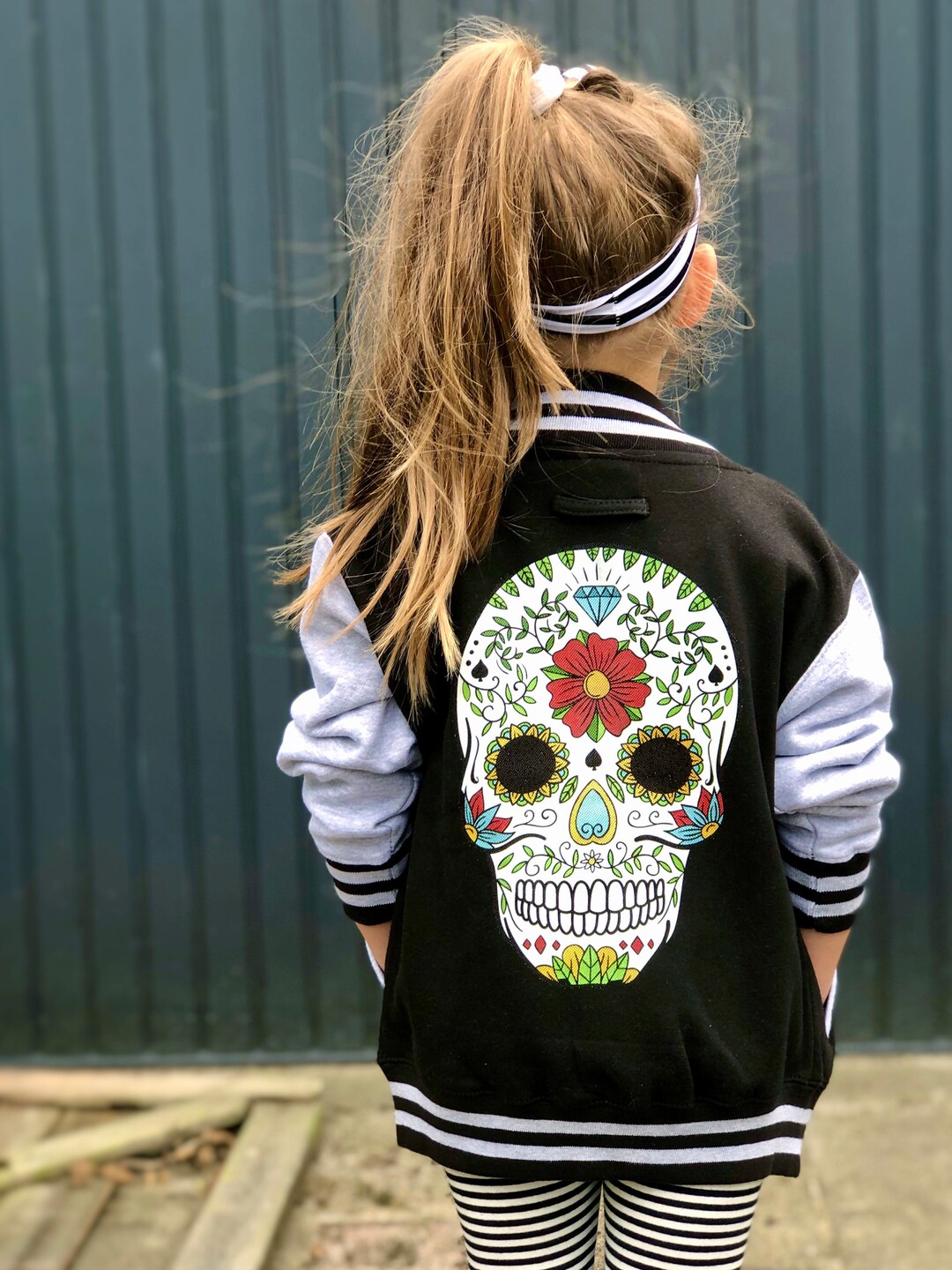 Sugar Skull Kids Varsity Jacket, Alternative Fashion, Child