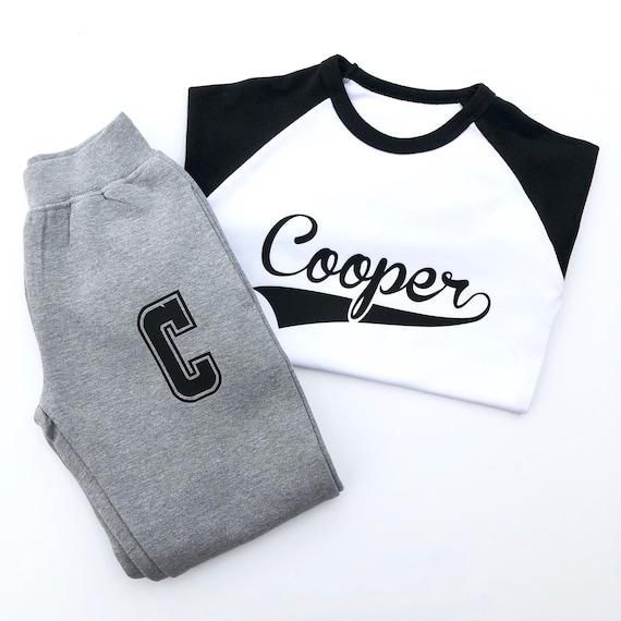 Kids Custom Tracksuit, Initial Name Set, Raglan Baseball Shirt and Joggers, Monogram Clothes Set