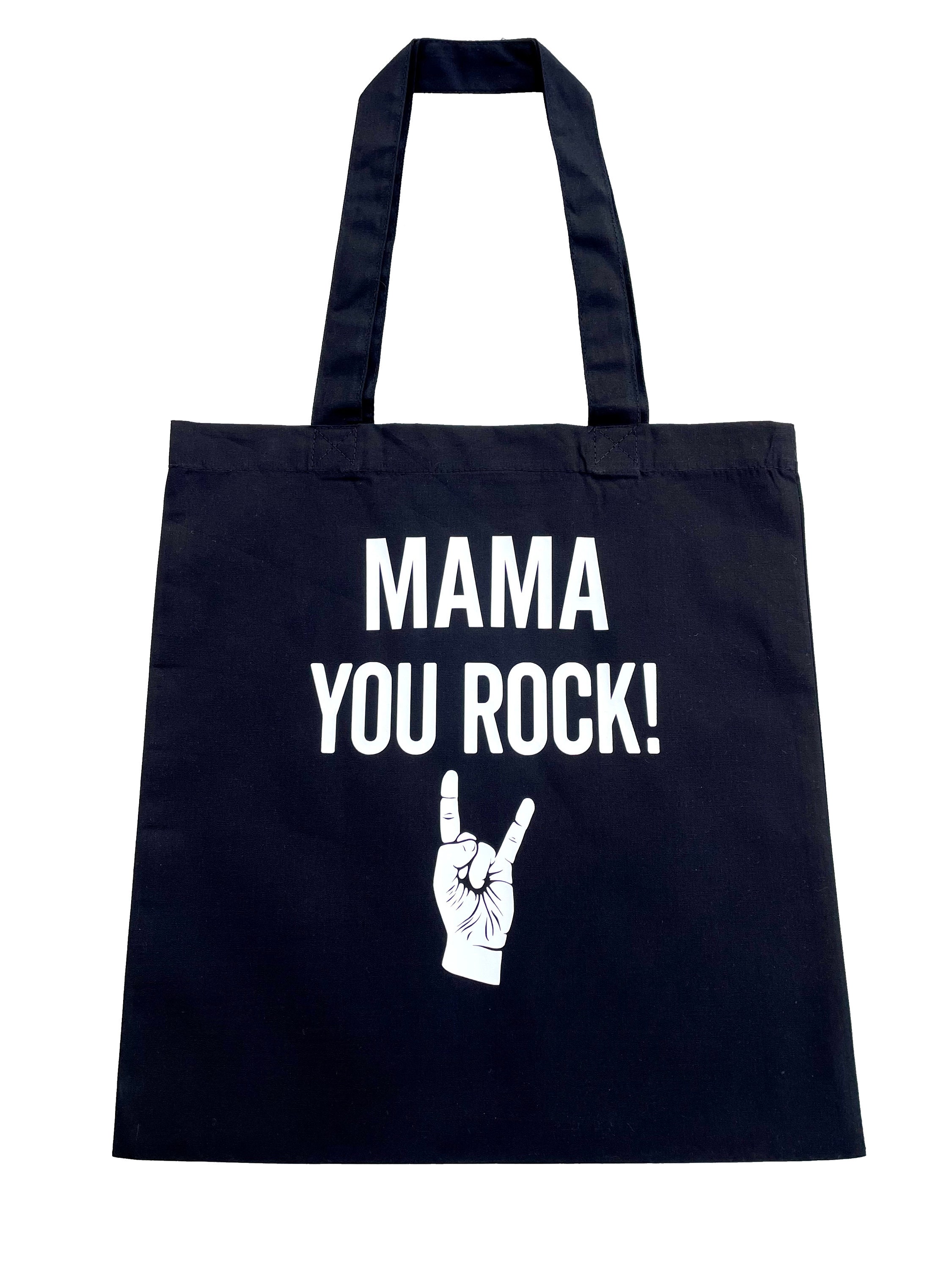 Mama You Rock Tote Bag, Trendy Stylish Black Carrier, Gift for Mum