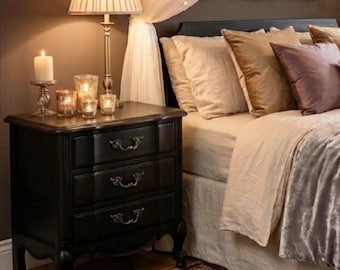 AVAILABLE! Free Shipping! French Provincial Dresser Luxe Black Vintage Nightstands Boudoir Hollywood Bedroom Glam Shabby Thomasville