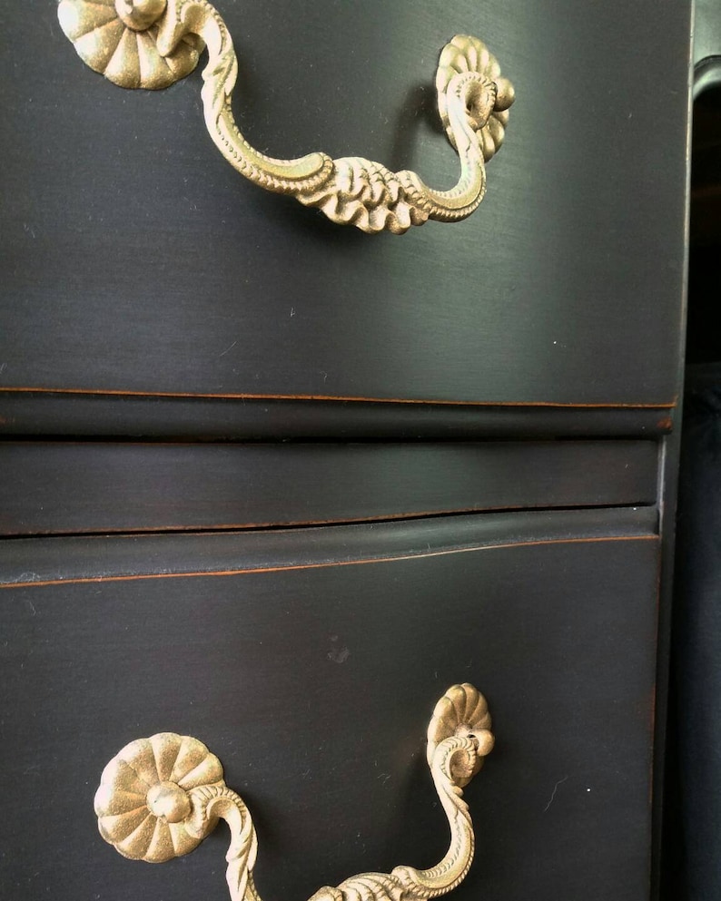 Free Shipping Rare French Vintage Vanity Boudoir Black Glam Mirror Provincial Hollywood Mancini Make-Up Table Desk Ruffled Bench Pending