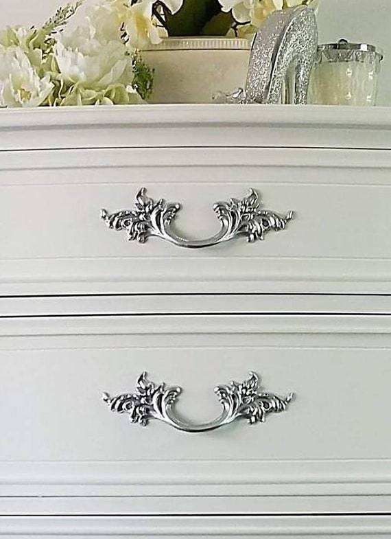 AVAILABLE! Free Shipping!french Glam Dresser Chest Highboy White Silver  Chrome Dipped Provincial Glam Chest Hollywood Dixie - Etsy