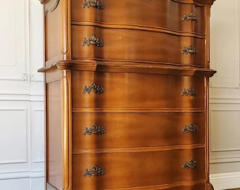 Pick Your Color! Free Shipping! Custom Tall Dresser Bassett Vintage French Provincial Farmhouse Traditional Maximalism Bedroom Highboy Chest