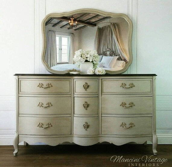 Unavailable Free Shipping French Provincial Bassett Marseille Dresser Mirror Linen Aged Patina Walnut Wood Chateau Chic Romantic Bedroom