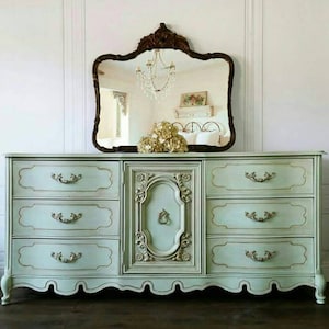 SIMILAR AVAILABLE! French Provincial Dresser Shabby Chic Cottage Bedroom Mint Verdigris Aged Patina Buffet Credenza Romantic Bedroom