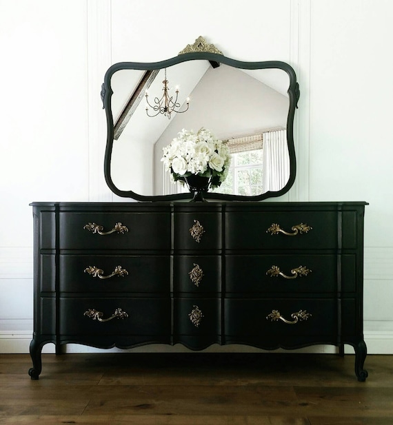 Sold Black Glam French Provincial Antique 9 Drawer Dresser Etsy