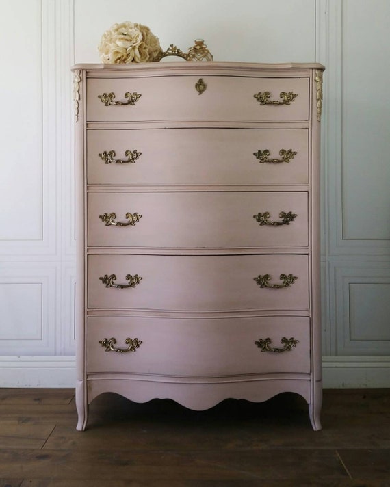 Unavailable Frencprovincial Pinkhighboy Dresser Chest Nursery Blush Pink Petal Gold Painted Glam Aged Patina Chic Bedroom Farmhouse Country