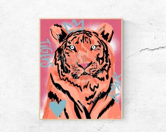 Trendy Tiger Digital Print, Tiger Spray Paint Digital Print, Digital Art, Tiger Print
