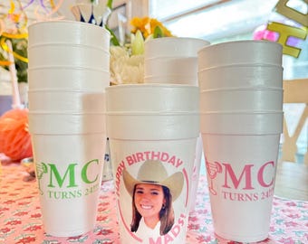 Custom Styrofoam Cups, Personalized Styrofoam Cups, Birthday Party Cups, Holiday Styrofoam Cups, Personalized Foam Cups, Roadie Cups | 16 oz