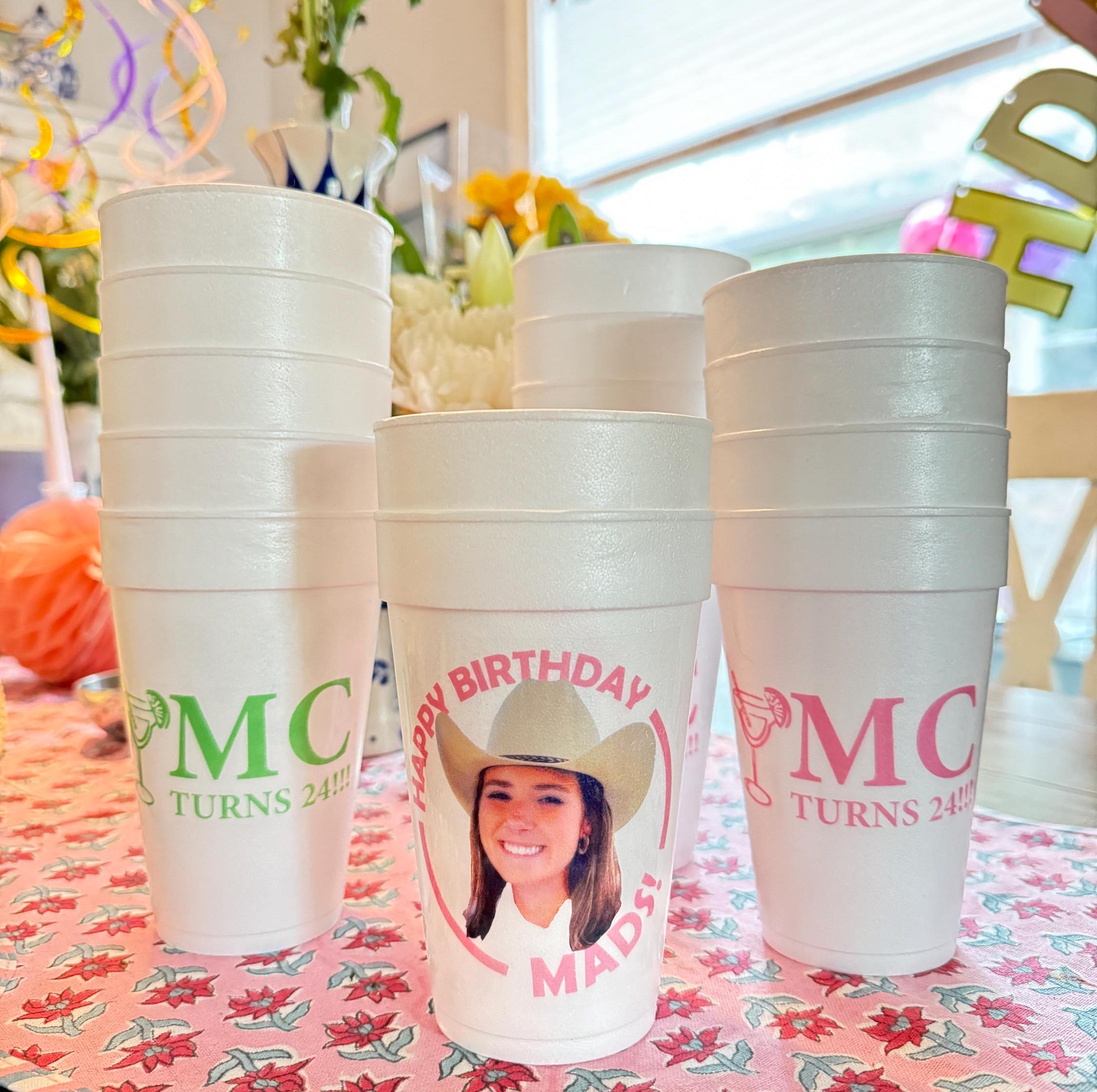 Custom Styrofoam Cups, Personalized Styrofoam Cups, Birthday Party Cups, Holiday Styrofoam Cups, Personalized Foam Cups, Roadie Cups | 16 oz