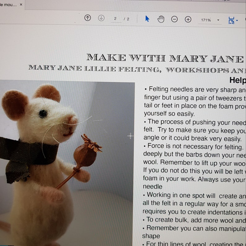 PDF to make a Posable mouse-printable needle felting tutorial with equipment list-Mary Jane Lillie Felting, Workshops and Supplies image 3