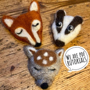 PDF to make Three forest animal brooches-printable needle felting tutorial with equipment list-Mary Jane Lillie Felting, Workshops&Supplies