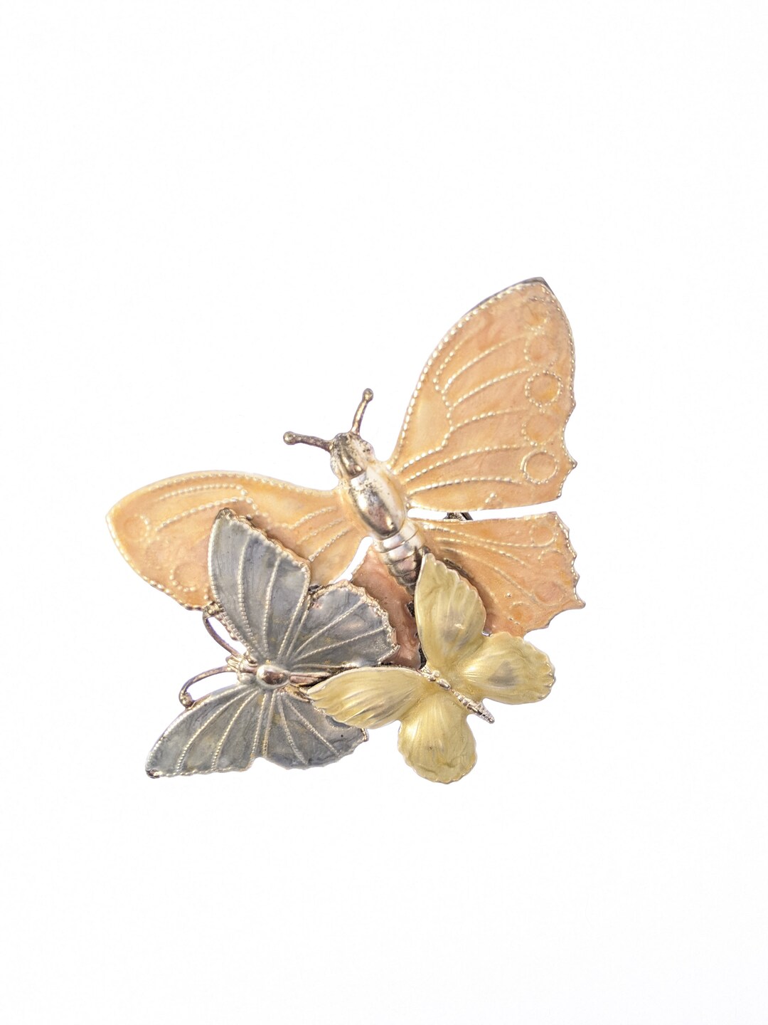 Spilla Farfalla Ottone Dorato Martellato - Gioiello Artistico Les Poulettes - Foto 6