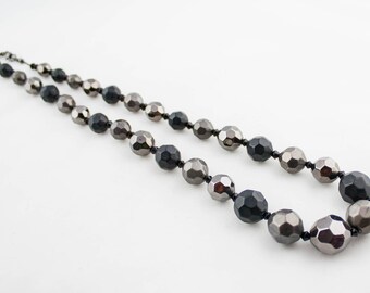 Vintage Black Gray Faceted Beaded Necklace