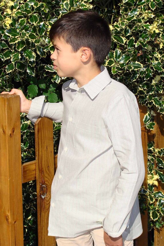 Jongen shir Gestreept linnen overhemd overhemd Het jongenshirt van het linnen Kleding Jongenskleding Tops & T-shirts 