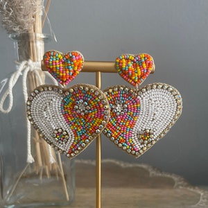 Rainbow Heart Yin Yang Beaded Earrings - LovedAgain OC - Southern Statement Jewelry - Beaded Earrings - Fashion earrings for her