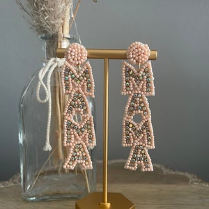 Pink Rhinestone Mama Beaded Earrings - LovedAgain OC - Southern Statement Jewelry - Beaded Earrings - Fashion earrings for her