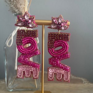 Pink Love Rhinestone Beaded Earrings - LovedAgain OC - Southern Statement Jewelry - Beaded Earrings - Fashion earrings for her
