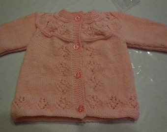 ON ORDER PRETTY PALETOT, hand-knitted layette, pale pink color - openings at the bottom, front, sleeves and yoke.