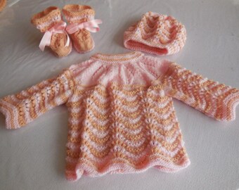 on order; BEAUTIFUL HAND KNITTED BABY SET -