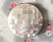 Mother of pearl Stratton convertible powder compact, c 1970s or 1980s vintage MOP makeup mirror