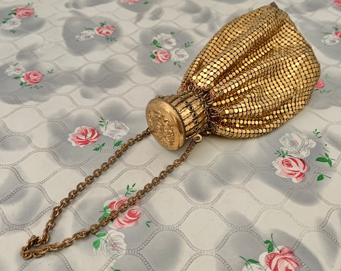 Featured listing image: Vintage Whiting and Davis purse gold metal mesh purse with mirrors, 1940s,