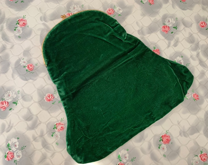 Vintage green velvet fabric clutch purse