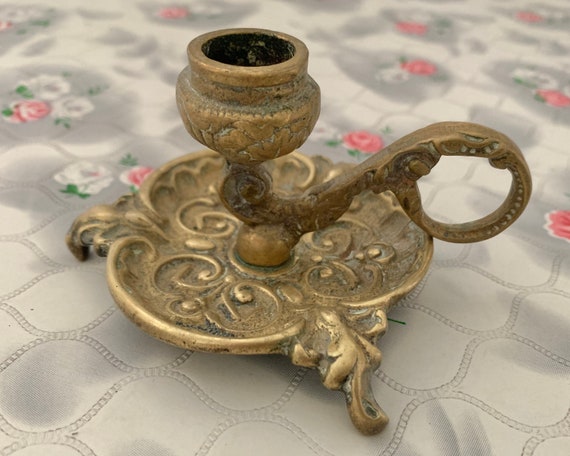 Brass thistle candlestick, ornate chamber candle holder