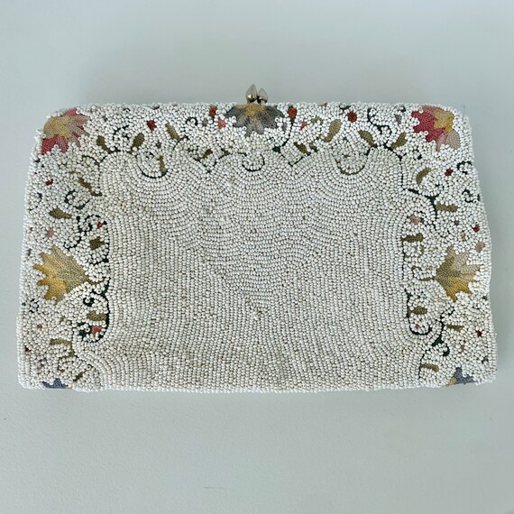 Vintage white beaded evening clutch purse, with e… - image 2