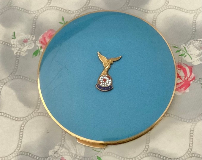 Stratton Royal Air Force Association powder compact with blue lid, vintage R.A.F.A  makeup mirror c1950s