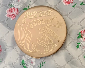 Stratton loose powder compact, gold with bluebells and butterfly c1950s