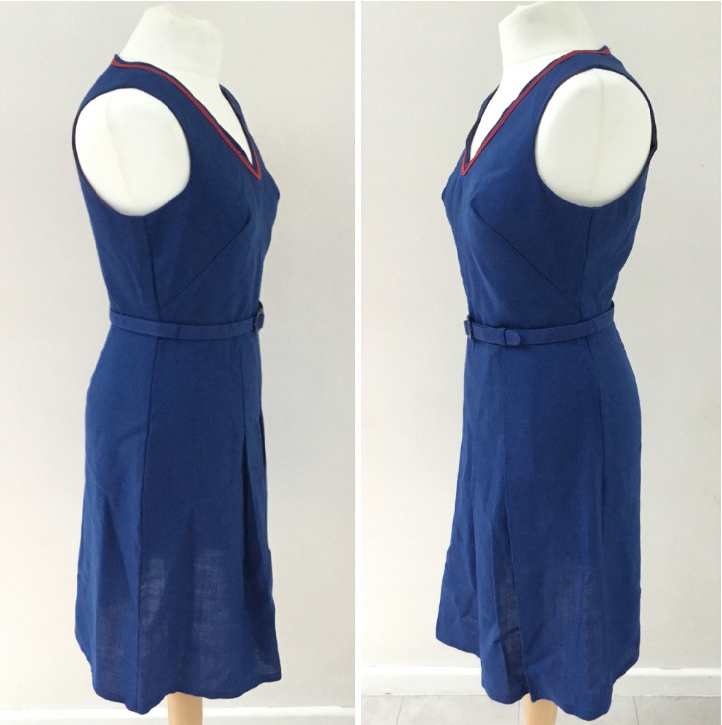 Marks and Spencers St Michael pleated blue and red dress, with belt c ...