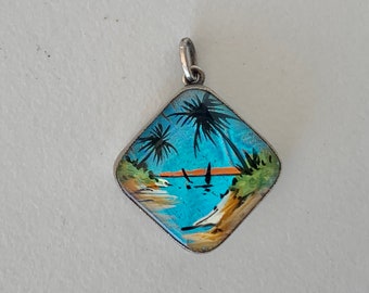 Butterfly wing pendant c 1920s by Thomas L Mott, vintage Art Deco T.L.M jewellery beach scene