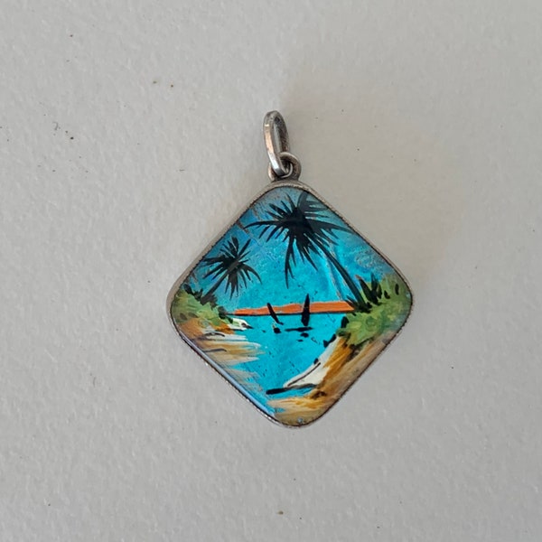 Butterfly wing pendant c 1920s by Thomas L Mott, vintage Art Deco T.L.M jewellery beach scene