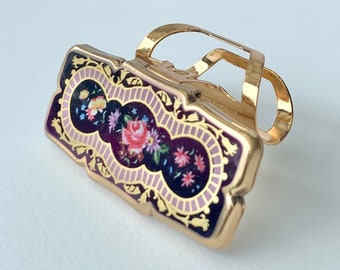 Stratton Lipview lipstick holder, vintage handbag lip mirror with pink rose