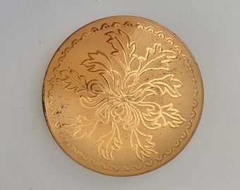 Vintage gold powder compact c1950s, mid century brass vanity mirror