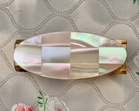 Stratton Lipview lipstick holder with mother of pearl, mid century vintage abalone shell lip mirror c1950s 1960s