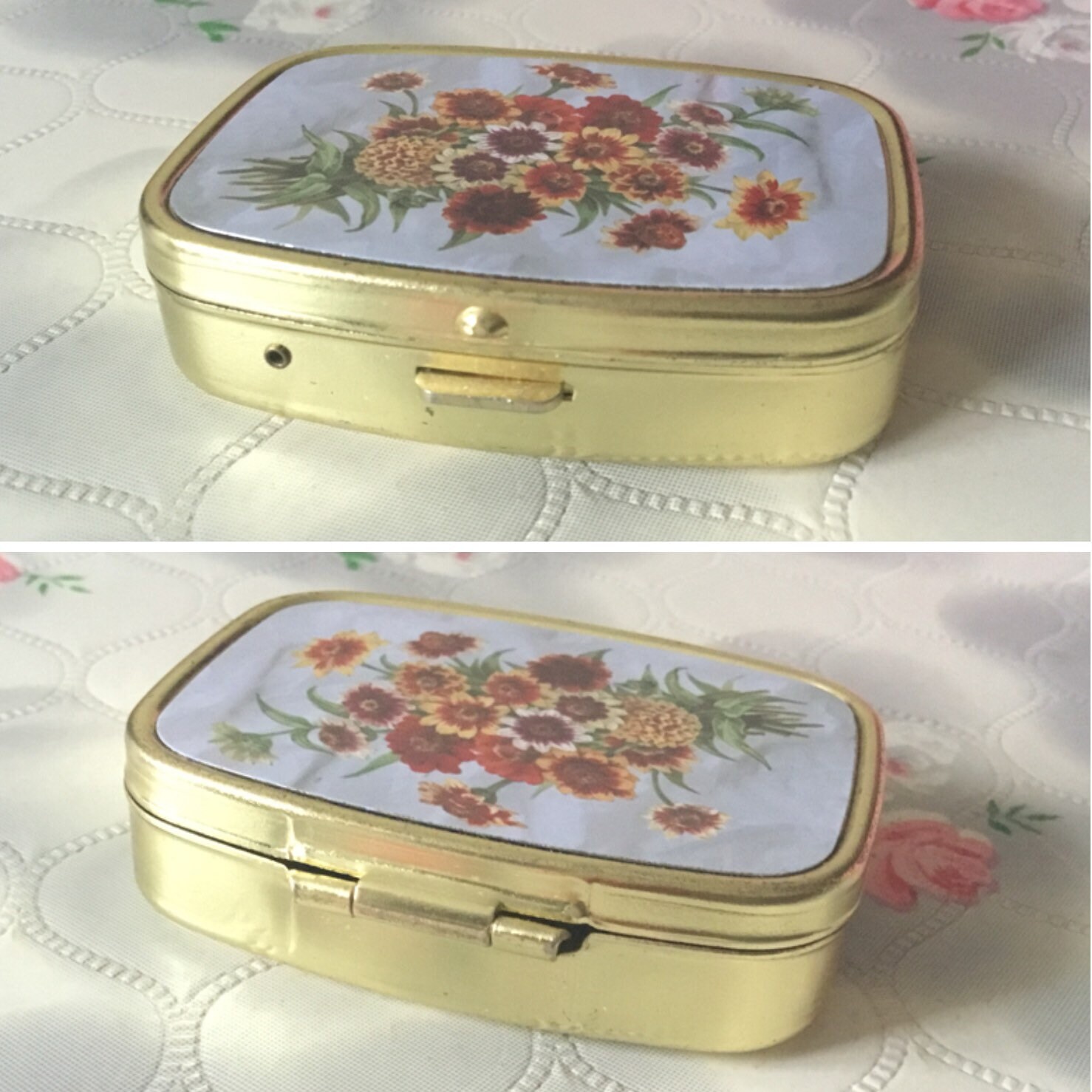 Ladies handbag ashtray silver with blue lid, vintage mini portable