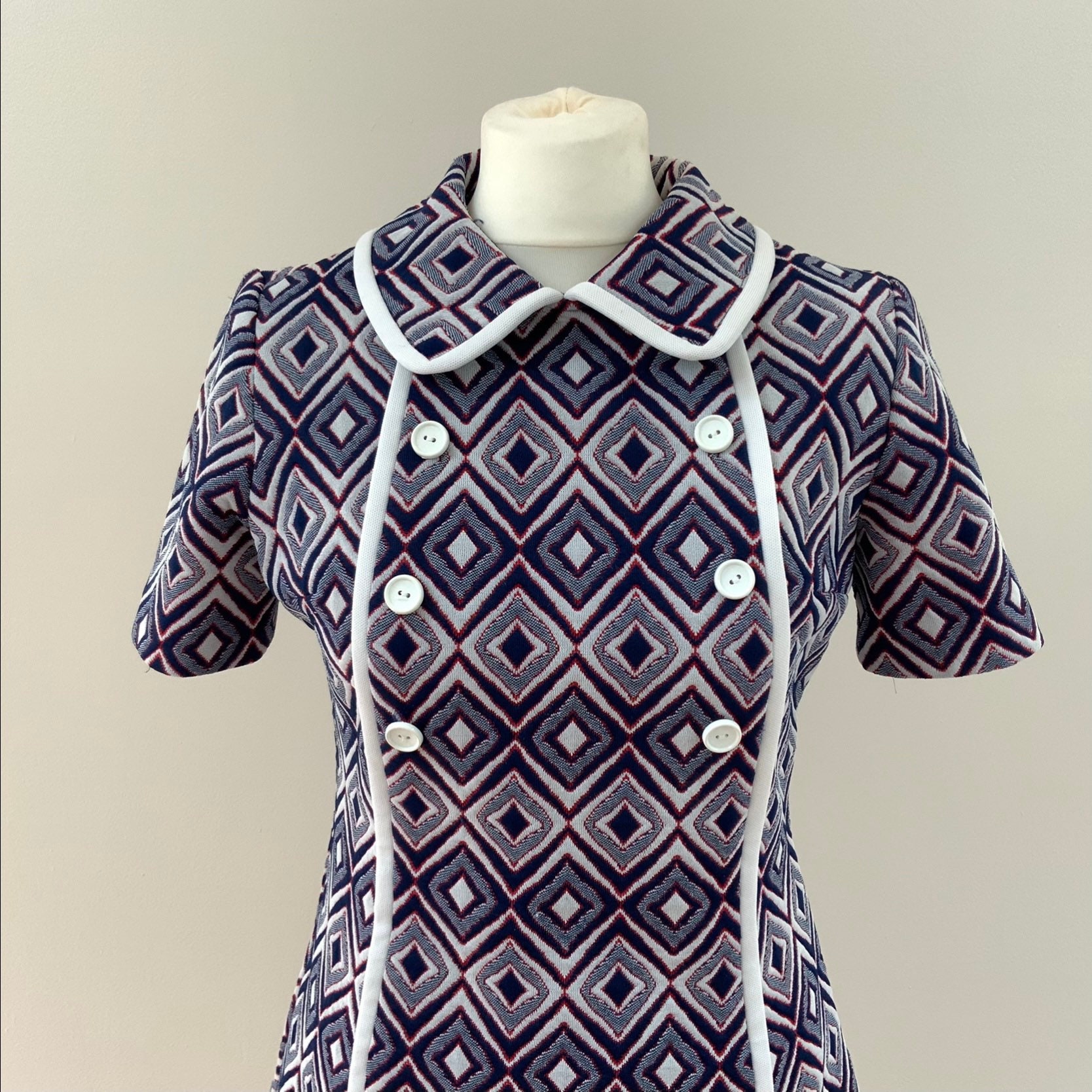 Dandi by Berkertex blue and white crimplene vintage dress c 1960s, U.K ...