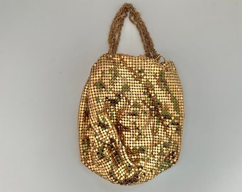 Whiting and Davis gold mesh evening purse, 1940s vintage metallic chain mail reticule