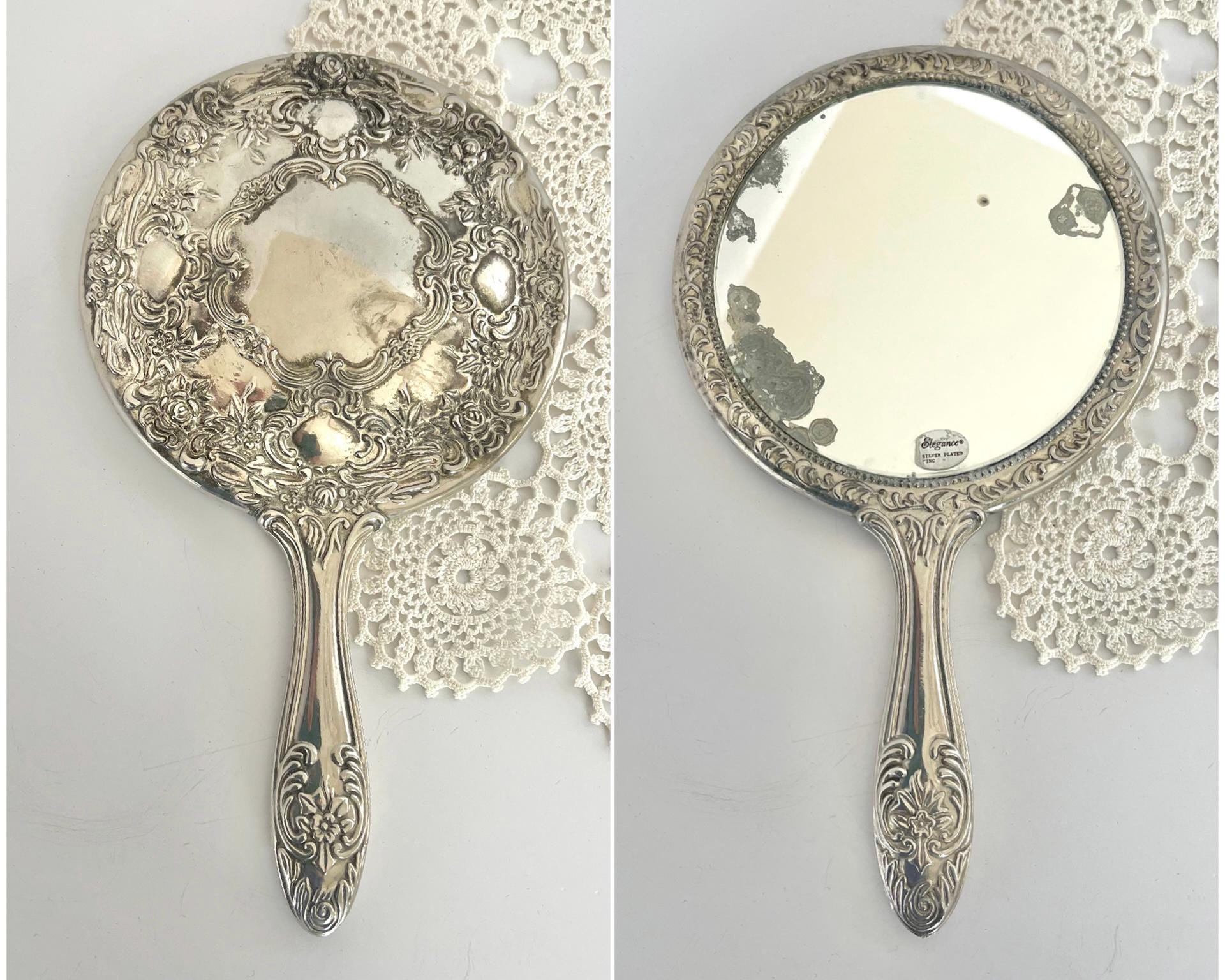 Vintage Silver Plated Vanity Set With Hairbrush, Mirror and  display picture 3