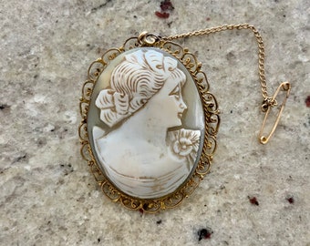 Cameo brooch, vintage right facing shell cameo jewellery