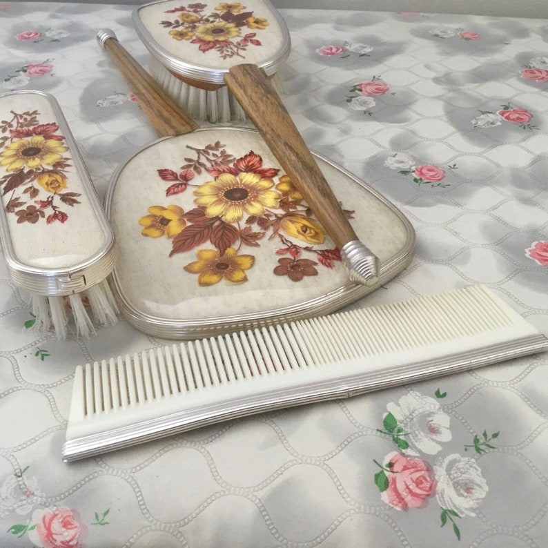 Vintage brush set with hand mirror hairbrush comb and Etsy
