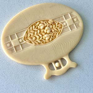 Vintage mini celluloid hand mirror, antique French Ivorine, ladies handbag mirror