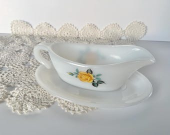 Vintage Pheonix Opalware gravy boat and saucer, retro tableware