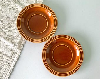 Hornsea Heirloom saucer duo, c1974, mid century collectible John Clappison brown replacement crockery