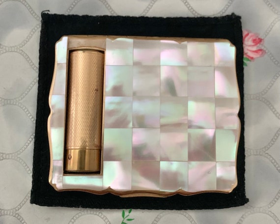 Stratton mother of pearl loose powder compact wit… - image 1