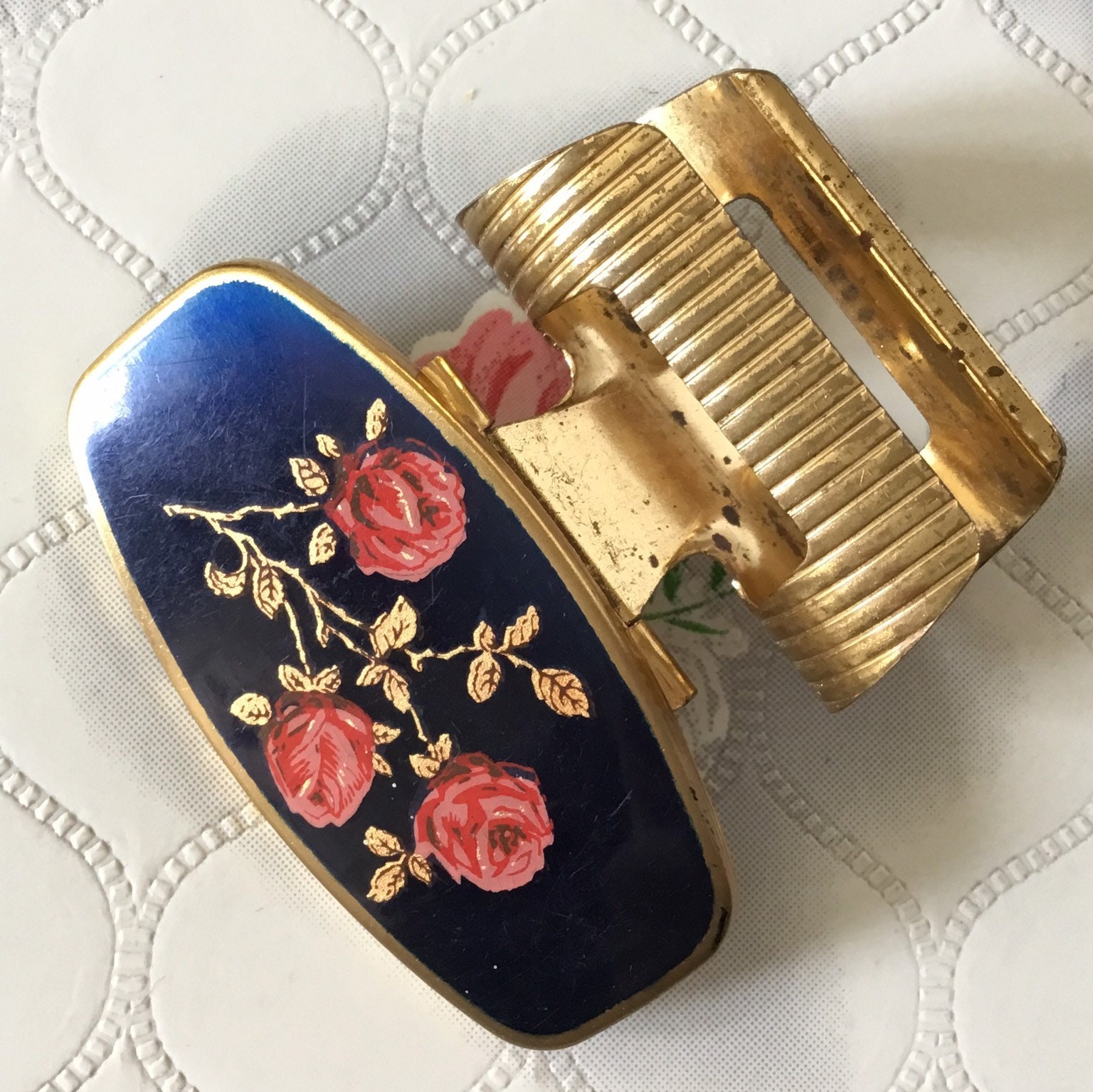 Vintage Lipstick Holder With Lip Mirror Gold Tone and Navy -  UK