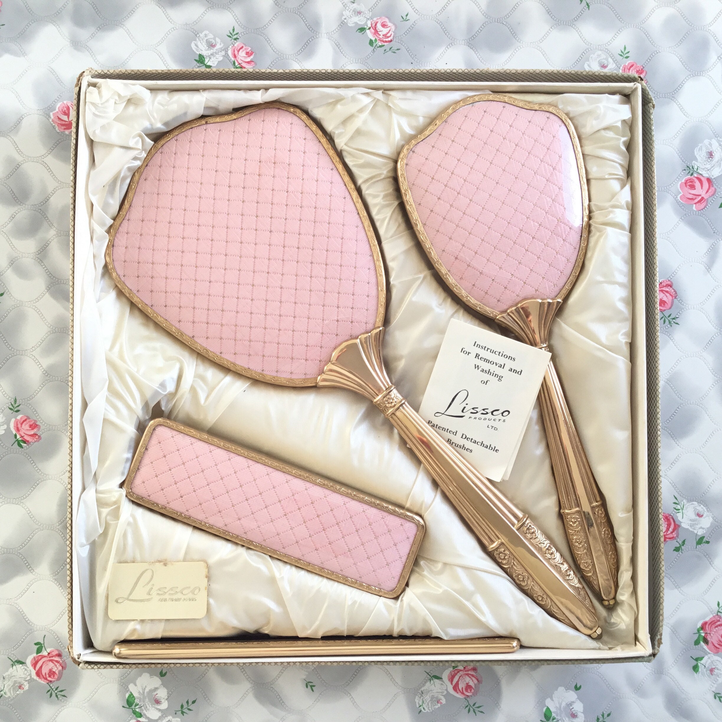 Lissco Brush Set C 1960s Unsed With Box Pink Dresser Set With